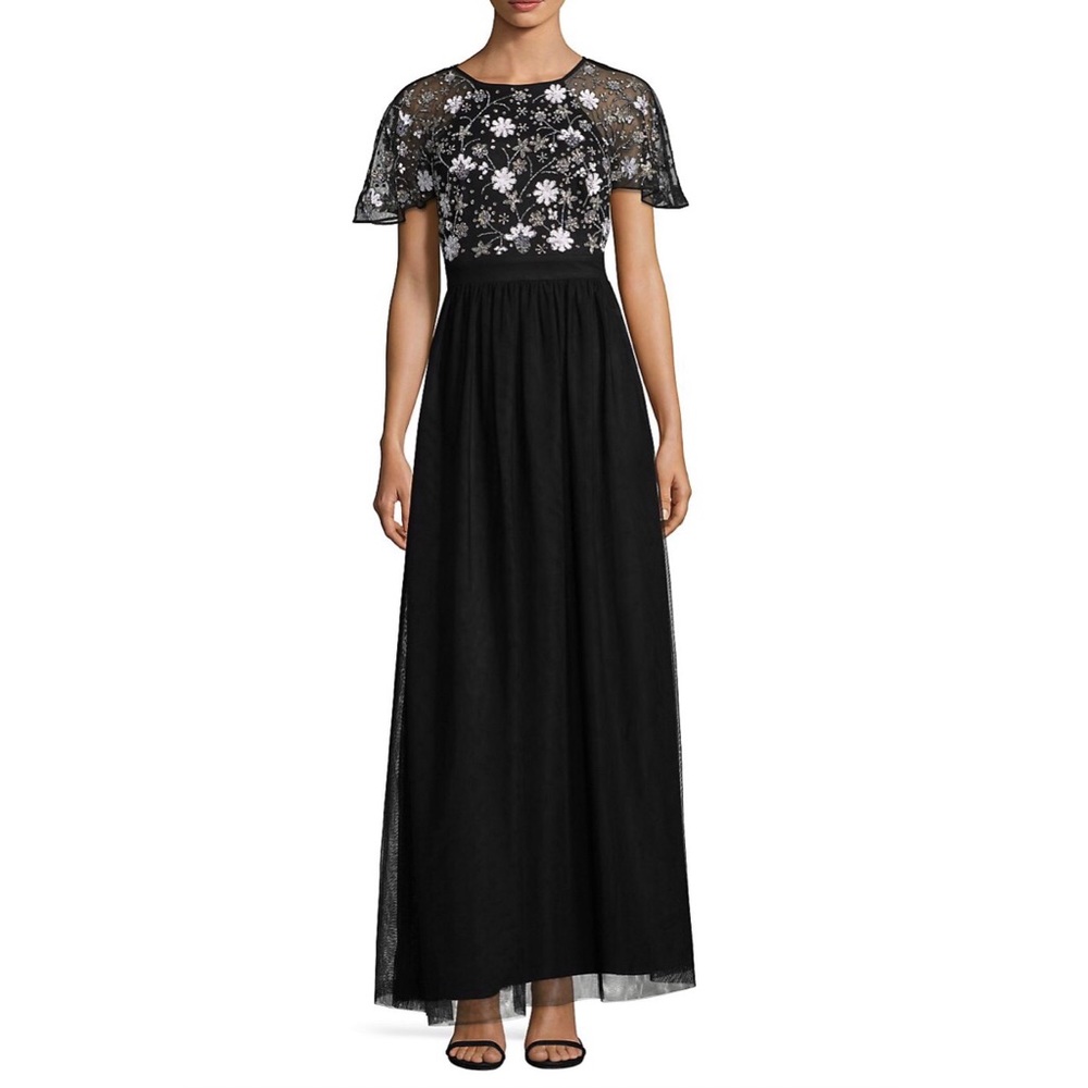 NWT Aidan Mattox Hand Beaded Tulle Gown